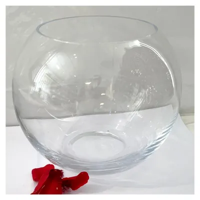 Produktbild von Kugelvase aus klarem Kristallglas, Höhe ca. 15,5 cm, Durchmesser ca. 20 cm, Öffnung ca. 12 cm, Rand geschliffen, Gewicht 1,1 kg, mundgeblasen, hohe Qualität