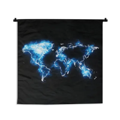 Produktbild von MuchoWow® Wandteppich Wandbehang Weltkarte - Schwarz - Blau 150x150 cm Tapisserie Dekoration Wandtuch - Wohnaccessoires - Modernes