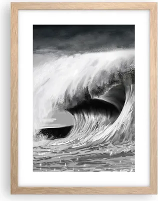 Produktbild von Gerahmtes Poster - Rahmen in heller Eiche - Welle Zeichnung Schwarzweiß - 30x40 cm - Wand Bild - Wanddeko - Wandbilder - Wandposter - Bilderrahmen - Bilder - Kunstdruck - Wandbild - P2NPA30x40-4264
