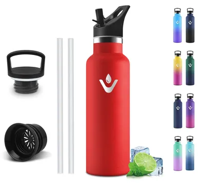 Produktbild von Edelstahl Trinkflasche 500 ml rot, auslaufsicher, Thermosflasche für Sport &