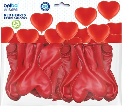 Produktbild von Belbal Red Hearts, Spielzeugballon, Rot, Mottoparty, Herz (Form), 28 cm, 25 Stück(e)