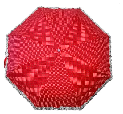 Produktbild von Regenschirm mit Punkten und Rüschenrand, automatisch, klein faltbar in rot
