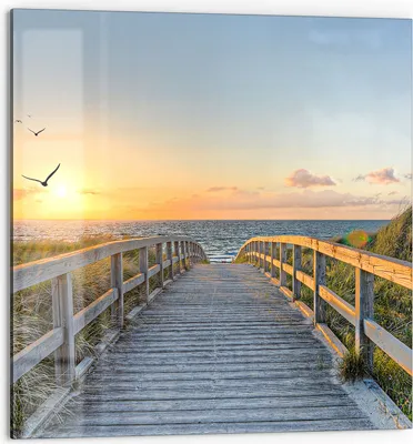 Produktbild von DEQORI Küchenrückwand Glas 60x60 cm 'Dünenweg zum Meer' Spritzschutz Bad Rückwand