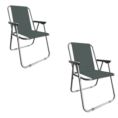 Produktbild von Campingstuhl Anglersessel Gartenstuhl Sessel mit Armlehne dunkelgrau 2er Set