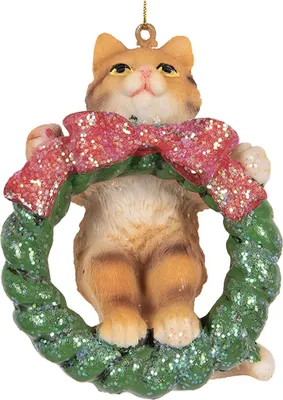 Produktbild von Clayre & Eef Weihnachtsanhänger Katze 9 cm Braun Kunststoff