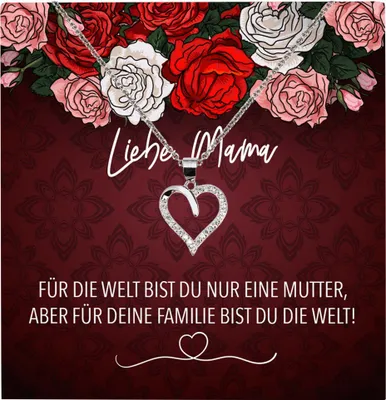 Produktbild von 22Feels Echt Silber Halskette - Liebe Mama Geschenk Geburtstag Muttertag Mutter Schmuck Set für Frauen - Herz Anhänger, Karte