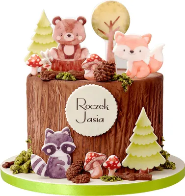 Zdjęcie produktu dla Sweetfanaberia | Dekoracje na tort Woodland - 16 sztuk - Ręcznie robione - Śliczne motywy zwierzęce