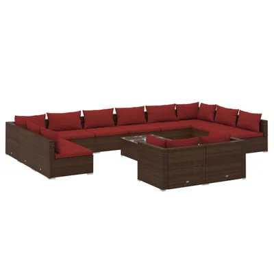Produktbild von 13-tlg. Garten-Lounge-Set mit Kissen Braun Poly Rattan