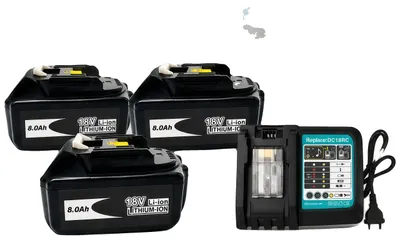 Immagine prodotto di Batteria agli ioni di litio, capacità 8000 mAh, compatibile con utensili elettrici, caricabatterie per 3 batterie, 18V