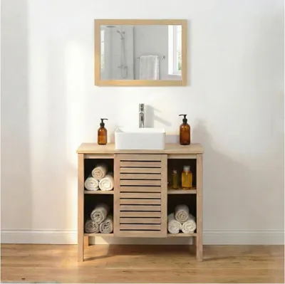 Image de Meuble simple vasque TALIX sur pieds en chêne naturel 90 cm