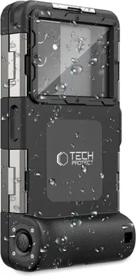 Produktbild von TechProtect Wasserdichtes Smartphone Gehäuse, Schwarz, 4.7-6.7 Zoll, IPX8, Stativ-/Selfie-Stick kompatibel, 2 Kamera-/Display-Fenster (8x5.5cm & 16.5x7.5cm), inkl. Schlüsselband, für Wassersport & Outdoor