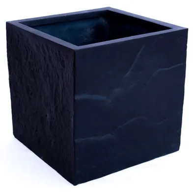 Produktbild von Elegant Einrichten | Pflanzkübel | Fiberglas | Stein-Optik | quadratisch | 50x50x50cm | elegant schwarz-matt.