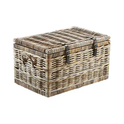 Produktbild von Kobolo truhlica s košom truhlica na sedenie truhlica - ratan - sivá - s úložným priestorom - 70x45x40 cm - úložný box na hračky posteľ truhlica stolička s držadlami