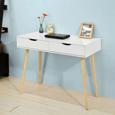 Produktbild von SoBuy® Schreibtisch mit 2 Schubladen,Computertisch,Bürotisch, weiß,FWT40-WN