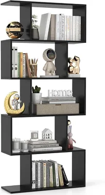 Produktbild von Bücherregal mit 5 Ebenen, Stufenregal aus Holz, Raumteiler Regal mit Kippschutz, Standregal Büroregal für Wohnzimmer, Büro, 70 x 23,5 x 158 cm (Schwarz, 5 Ebenen)