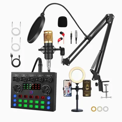 Obrázek produktu pro ZELURXX Sada zvukové karty pro živé karaoke v mobilním telefonu - profesionální 7režimový zvukový procesor pro živé vysílání, zpěv a hraní her, zlatý