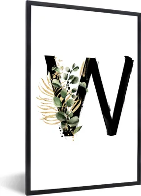 Produktbild von MuchoWow® MuchoWow® Gerahmtes Poster Blätter - Alphabet - Buchstabe W 20x30 cm - Poster mit zchwarzem Bilderrahmen - Drucken - Bilder Poster im Rahmen