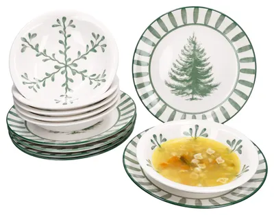 Produktbild von 12tlg Tafelservice Wald grün 6 Personen Essteller Suppenteller Weihnachten