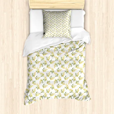 Produktbild von ABAKUHAUS Blätter Bettbezug Set für Einzelbetten, Herbst-Ahornblatt Schwimm, Milbensicher Allergiker geeignet mit Kissenbezug, 135 cm x 200 cm - 80 x 80 cm, Senf Olivgrün