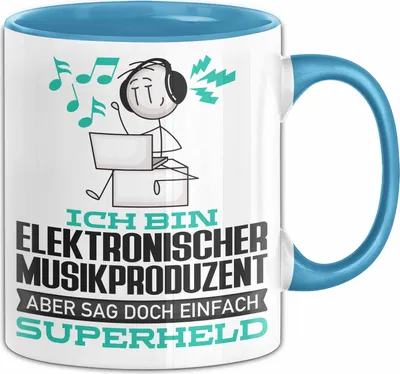 Produktbild von ElektronischerMusikproduzent Geschenk Tasse Ich Bin ElektronischerMusikproduzent Aber Sag Doch Einfach Superheld Lustige Geschenkdiee für ElektronischerMusikproduzent Kaffee-Becher (Blau)