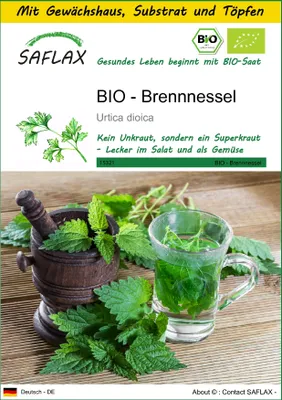 Produktbild von SAFLAX Anzucht Set - BIO - Brennnessel - Urtica dioica - 2000 Samen - Mit Mini-Gewächshaus, Anzuchtsubstrat und 2 Töpfen
