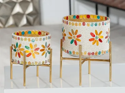 Image de GILDE Windlicht, "Boho", Blumendesign, orientalisch, Glas, mehrfarbig, , L. 13 cm, B. 13 cm, H. 16 cm 67797/Abverkauf nur solange Vorrat reicht