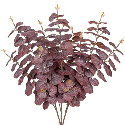 Immagine prodotto di Rami di eucalipto artificiali, 81 cm, set da 3, con foglie rosse, decorazioni autunnali