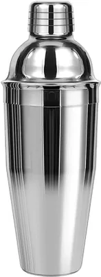 Imagen del producto de Coctelera de acero inoxidable plateada de 750 ml, con colador integrado, ideal para picnics, bodas y celebraciones.