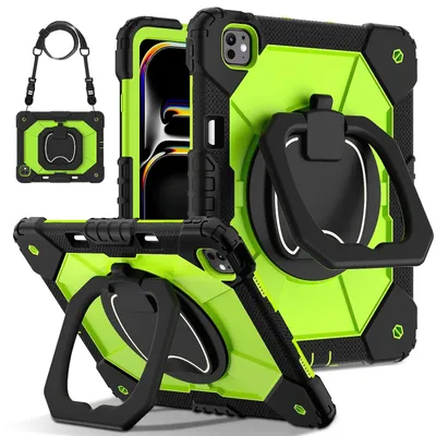 Immagine prodotto di Per Apple iPad Pro 13 2024 Custodia ibrida a 360 gradi con tracolla verde