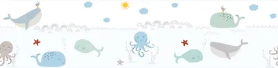 Produktbild von Lovely Kids selbstklebende Kinderzimmer Bordüre Ocean Party blau grau weiß grün grau 5,00 m x 0,155 m