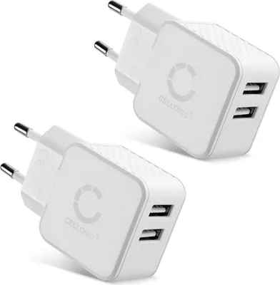 Produktbild von CELLONIC 2 Fach USB Ladegerät (2 pack) für 5V / 3.4A, 1000mA mit 17W - 3.4A Schnellladegerät Mehrfachstecker USB Netzteil Ladeadapter Steckdose Netzstecker USB Charger Ladestecker