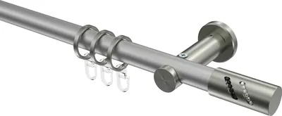 Produktbild von Interdeco Gardinenstange / Vorhangstange Silbergrau / Edelstahl-Optik, Typ Platon Zoena (Glitzerzylinder), 20 mm Ø 1-läufig, 240 cm