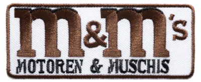 Produktbild von Biker Zitat Spruch M&M´S Motoren & Muschis - Aufnäher, Bügelbild, Aufbügler, Applikationen, Patches, Sticker, Größe: 10 x 4 cm