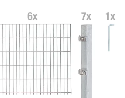 Produktbild von Alberts Doppelstabmatten Zaun, Höhe 100 cm, Länge 12 m, Zaun-Komplettset zum Einbetonieren, feuerverzinkt, Pfosten 60x40 mm