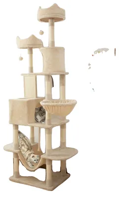 Immagine prodotto di Albero per gatti, altezza 206 cm, cinque livelli, base larga 60 cm, base profonda 60 cm, rivestito in peluche