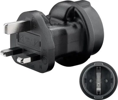 Image de Goobay 95307 Adaptateur secteur, noir - Prise de terre (type F, CEE 7/4) > UK Prise 3 broches (type G, BS 1363)