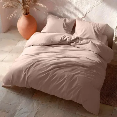 Obrázok produktu pre Sada obliečok GAMUSI, 100% bavlna, svetloružová, 220 x 220 cm + 2 vankúšiky – 144 TC – Mäkká a priedušná súprava posteľnej bielizne – Zapínanie na patentky