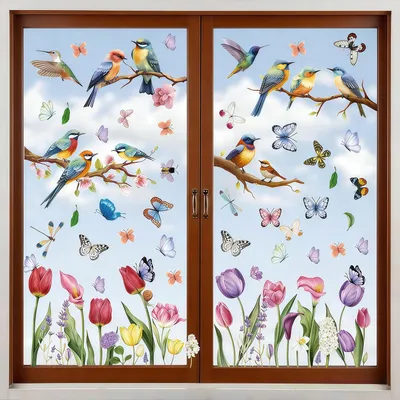 Fensteraufkleber Blumen Schmetterlinge Frühling Sommer 9 Stück
