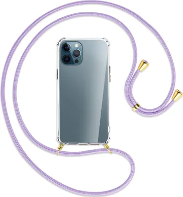 Produktbild von Handykette Backcover-Schutzhülle mit Band (Metall goldfarben) für Apple iPhone 12 Pro Max - violett