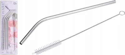 Zdjęcie produktu dla Zestaw 4 zakrzywionych słomek ze stali nierdzewnej 21,5 cm + szczoteczka do czyszczenia, wielokrotnego użytku, przyjazne dla środowiska