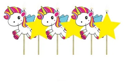 Produktbild von 6 Einhorn Kuchen-Kerzen als Dekoration für Geburtstags-Torten