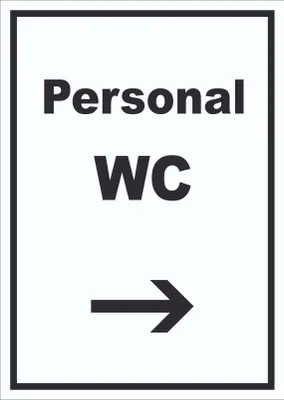 Produktbild von Personal WC Schild mit Text und Richtungspfeil rechts hochkant A5 (148x210mm)