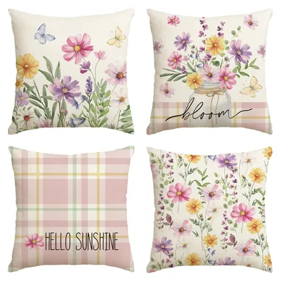 Kissenbezug-Set 4er-Pack 50x50 cm Blumenmuster Frühlingsdeko