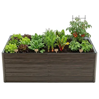 Produktbild von Hochbeet mit offenem Boden Gartenbeet Pflanzbeet für Gemüse, Blumen, Terrasse und Garten 190 x 90 x 64 cm Holzmaserung