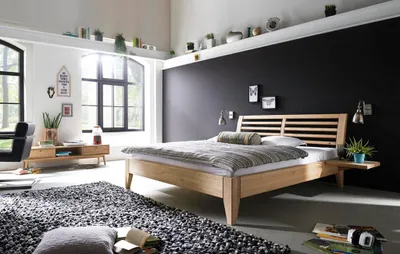 Produktbild von Bett Odense 120x200 cm Wildeiche Bianco massiv mit Kopfteil