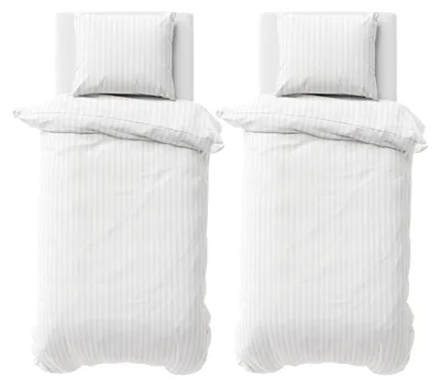 Produktbild von 4 teilig Bettwäsche 155x220 cm Mikrofaser Premium Damast Gestreift Bettbezug Garnitur Set, Weiß