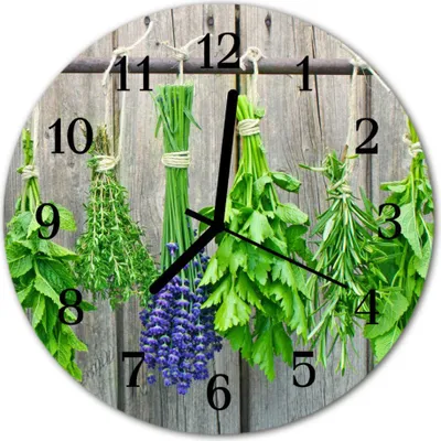 Produktbild von Glasuhr Wanduhr Küchenuhr Echt-Glas 30fi cm Kräuter grün