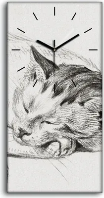 Produktbild von Wohnzimmer-Bild Leinwand Uhr Geräuschlos 30x60 Zeichnung Tier Katze Kunst - schwarze Hände