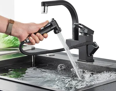 Produktbild von Küchenarmatur, Wasserhahn Küche, Küchenspüle, Waschtischarmatur, Ausziehbar Brause Einhandmischer, 360° Drehbar Spültischarmatur