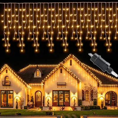 Imagen del producto de Guirnalda de luces LED para exteriores - 400 LEDs - Cortina de luces - Guirnalda con temporizador + 8 modos + función de memoria +